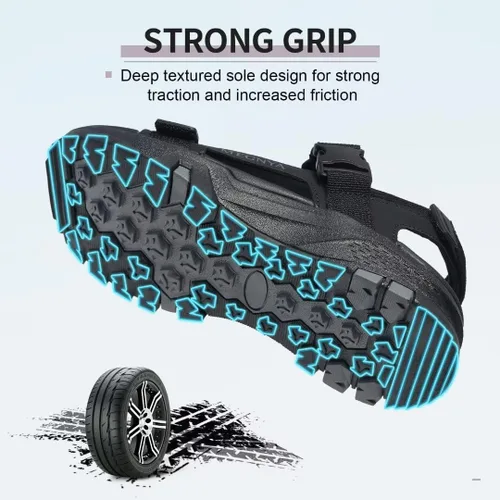 Vista 5 de MEGNYA Sandalias cómodas para caminar para hombre, sandalias deportivas suaves de senderismo con tres correas ajustables de velcro y velcro