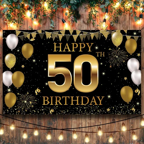 Vista 6 de Cartel de fondo para decoración de cumpleaños número 50, decoraciones de feliz cumpleaños 50 para hombres y mujeres, fiesta de cumpleaños de 50