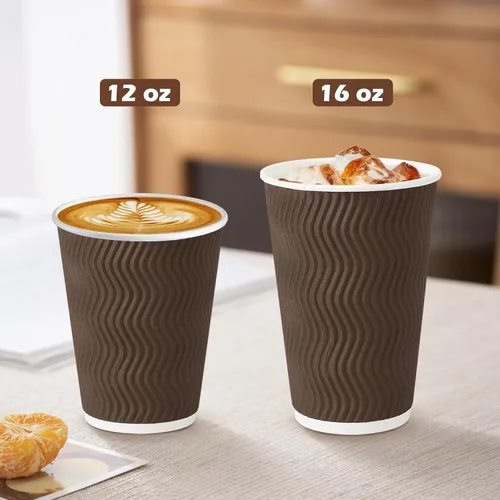 Vista 6 de Clawsoff - Paquete de 90 tazas de café de papel desechables de 16 onzas Marrón