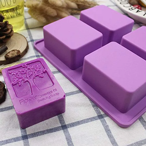 Vista 5 de Echodo - Molde rectangular de silicona para jabón de 4 cavidades, molde de silicona hecho a mano para velas de jabón