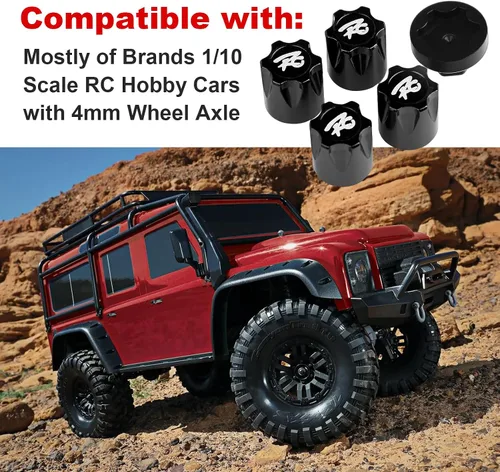 Vista 4 de Hobbypark Adaptador de tapa central de llanta de automóvil RC de aluminio para 1/10 RC Crawler Traxxas TRX4 Axial SCX10 90046 D90 Redcat Gen7 (negro)