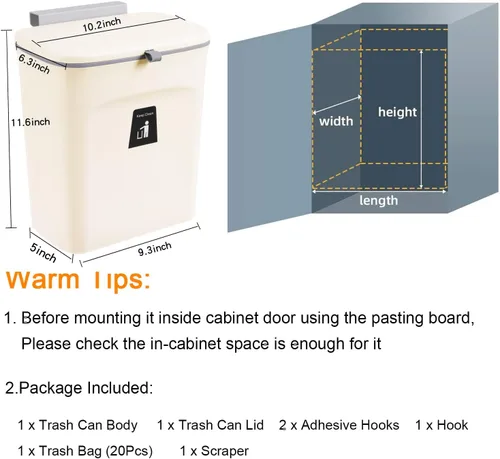 Vista 7 de Tiyafuro Cubo de compost de cocina de 2.4 galones para encimera o debajo del fregadero, cubo de basura pequeño colgante con tapa para armario, baño