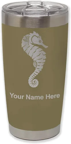 Vista 36 de LaserGram Vaso aislado al vacío de 20 onzas, caballito de mar, grabado personalizado incluido (negro)