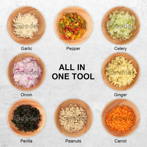 Vista 4 de Geedel - Picador de alimentos, manual fácil de limpiar, picador de verduras de mano, apto para lavavajillas, picador de cebolla para verduras, Rojo