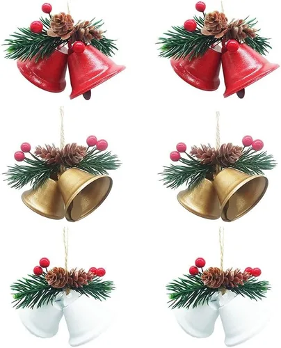 Vista 6 de Adornos de campanas de Navidad, 6 piezas de campanas doradas colgantes, campanas artesanales para decoración de Navidad Dorado