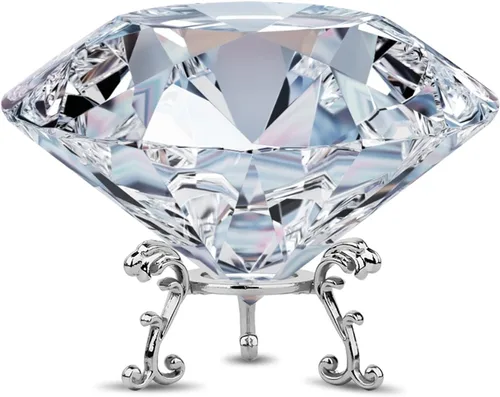 Vista 7 de MerryNine Bola de cristal transparente de 80 mm, K9, con base triangular plateada, peso de papel en forma de diamante para decoración de boda