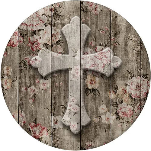 Vista 3 de Christian Cross – Pretty rosa blanco flores en madera – PopSockets agarre y soporte para teléfonos y tabletas