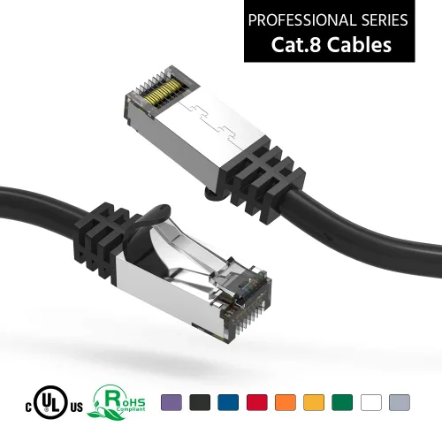 Vista 2 de AEONS Cable Ethernet blindado Cat 8 de 1 pie de alta velocidad 40Gbps Cat8 red LAN 2000 Mhz chapado en oro RJ45, resistente a la intemperie, cable