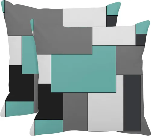 Vista 17 de Emvency Juego de 2 fundas de almohada geométricas marrones, color negro, gris, blanco, pintura abstracta a cuadros, funda de almohada decorativa