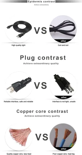 Vista 2 de Cable de alimentación universal de CA de 3 ranuras, cable de alimentación de repuesto de 3 clavijas para laptop, NEMA 5-15P a conector IEC C5