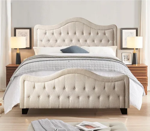 Vista 10 de Rosevera Turin Linen - Cama tapizada con paneles con cabecero ajustable con botones para dormitorio, tamaño Queen, carbono