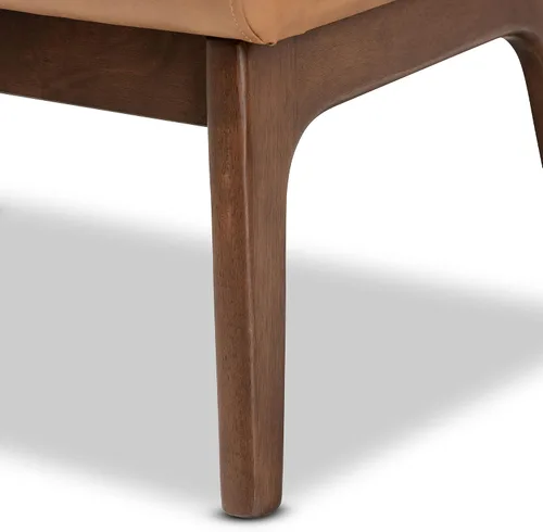 Vista 8 de Baxton Studio Bianca Mid-Century - Otomana moderna con acabado de madera y piel sintética marrón nogal
