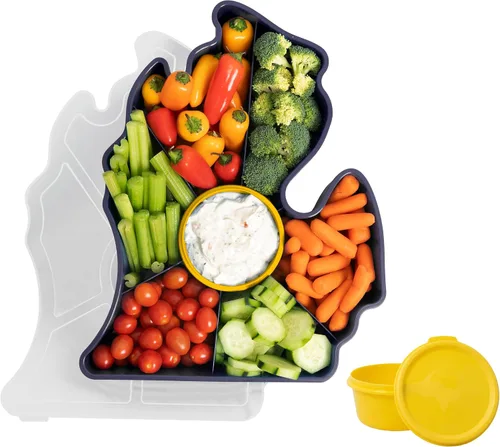 Vista 10 de KOLORAE Michigan - Bandeja para servir – Bandeja de aperitivos reutilizable de 7 compartimentos con taza de aderezo. Ideal para entretenimiento