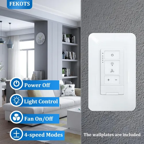 Vista 4 de Control universal de ventilador de techo e interruptor de luz regulador, control de pared de 4 velocidades, combo de ventilador de un solo polo e