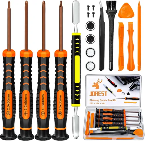 Vista 7 de JOREST Repair Kit for Xbox One/360/X PS4 PS3 PS5, PH0 T6 T8 T10 Torx Security Screwdriver, Crowbars,Tweezers, Cleaning Tool for Controller and