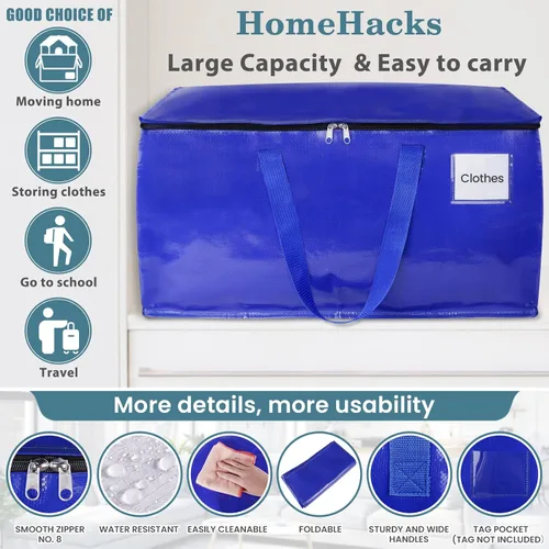 Vista 3 de HomeHacks Bolsas de Mudanza Resistentes con Cremalleras Fuertes y Asas, Bolsas de Mudanza Plegables, Contenedores de Almacenamiento para Embalaje