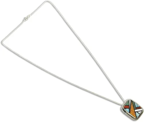 Vista 2 de Collar de plata 925 con incrustaciones de piedras naturales Navajo Doug Zachary de C.80-90, turquesa