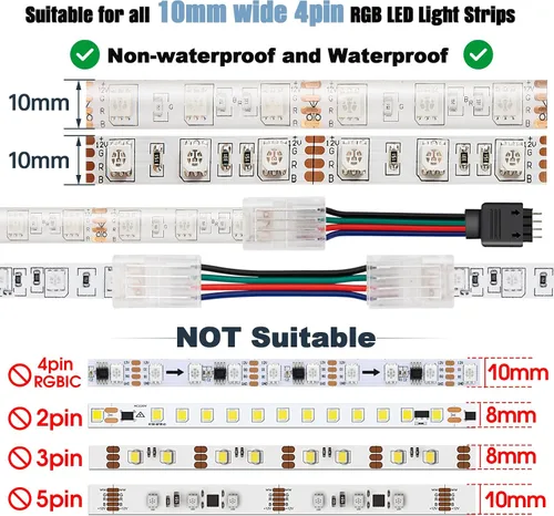 Vista 6 de Conectores de tira LED de 4 pines y tira al puente del controlador para 0.394 in de ancho 2835 5050 LED RGB tira de luz
