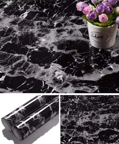Vista 10 de Papel de mármol Arthome, papel pintado autoadhesivo, resistente al agua, vinilo de PVC brillante, a prueba de aceite, papel de granito blanco/gris