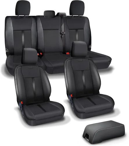 Vista 6 de Fundas de asiento de piel sintética de alta calidad para Ford F150 SuperCrew XL XLT STX (2015-2020) y F250/F350/F450 Crew Cab XL XLT (2017-2022)