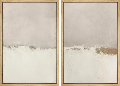 Vista 9 de SIGNWIN Lienzo enmarcado para pared, ilustraciones abstractas texturizadas en tonos beige terrosos, arte moderno, decorativo, contemporáneo