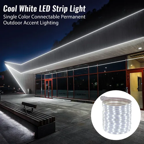 Vista 2 de Tira de luces LED planas SMD 2835 de 100 pies, 100 pies, color blanco frío, 16 modos, impermeable, permanente, resistente, para exteriores