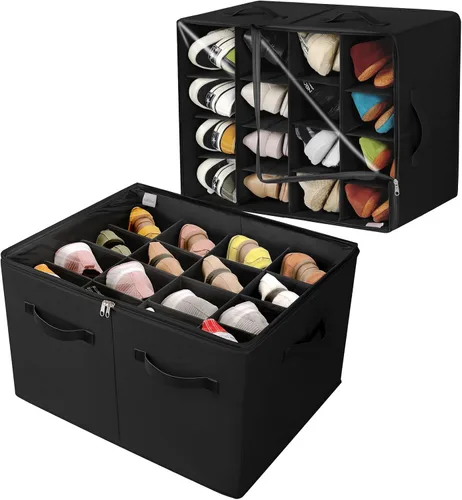 Vista 17 de TOPIA HOME Organizador de zapatos para armario, caja de zapatos plegable con divisores ajustables y cubierta transparente, organizador