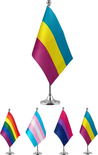 Vista 4 de GentleGirl. Bandera de mesa de arcoíris bisexual de EE. UU., decoración de oficina con tema LGBT