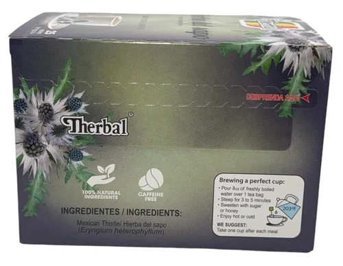 Vista 3 de Té de Hierba del Sapo (té de cardo mexicano) - 25 bolsas - 100% natural, vegano - Marca Therbal Premium