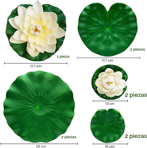 Vista 5 de Lily Pad para estanques, 9 piezas de loto artificial