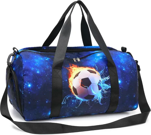 Vista 6 de CAMTOP Bolsa de viaje para mujeres y niñas, bolsa de mano deportiva para gimnasio y fin de semana, B-Fútbol, Bolsa de lona de fútbol infantil