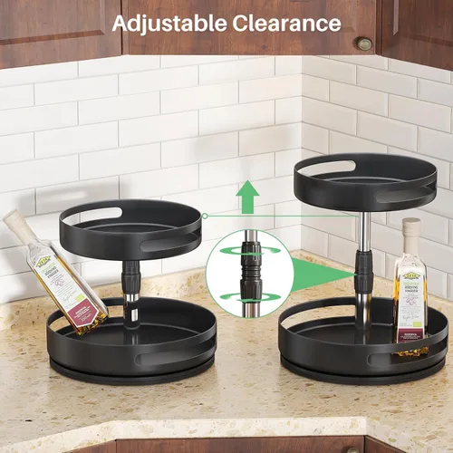 Vista 2 de Organizador Lazy Susan para Especias con Estante - Organizador de Especias Ajustable en Altura de 2 Niveles para Gabinete, Organizador de Especias