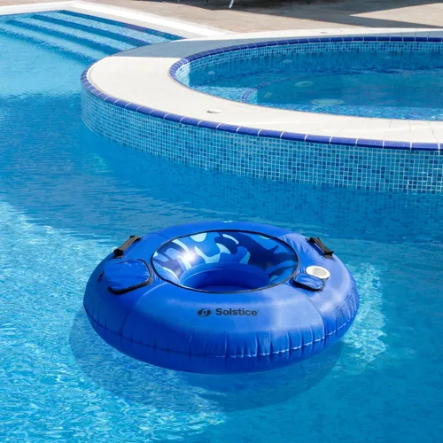 Vista 2 de Tubo inflable de camuflaje azul para piscina con portavasos - 54