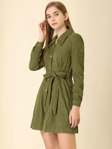 Vista 4 de Allegra K Vestido mini camisa de manga larga vintage con botones para mujer