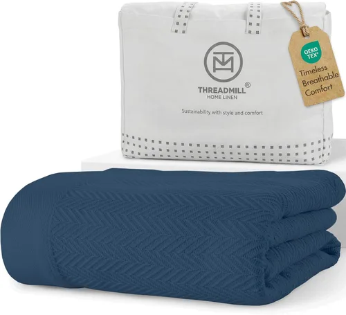 Vista 14 de Threadmill - Mantas de algodón de lujo para cama tamaño individual Manta 100% algodón para todas las estaciones para cama individual Manta