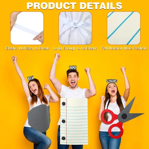 Vista 3 de Kinlop Juego de 6 piezas de tijeras de papel de roca para adultos, para hombres y mujeres, trajes de Halloween, divertido disfraz de grupo