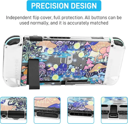 Vista 2 de GLDRAM Glitter Clear Case Compatible with Nintendo Switch, Anti-Scratch Hard Protective Skin Cover, Flash Shiny Switch Shell Accessories Bundle with