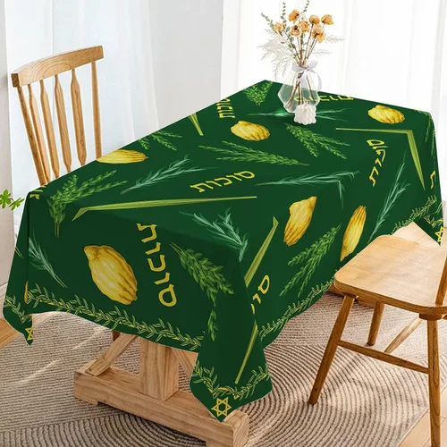 Vista 6 de Hafangry Mantel de Sukkot de Sukkot, decoración de fiesta judía, Etrog Lulav Hadass Aravah, suministros de decoración rectangular para cocina