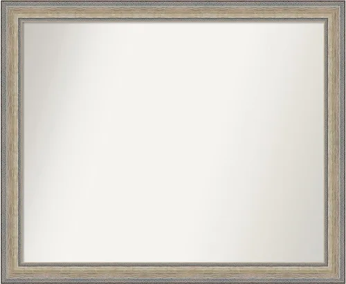 Vista 518 de Amanti Art Espejo de baño plateado para sobre el fregadero, 28 x 37 pulgadas, elegante espejo rectangular de peltre cepillado, marco de madera