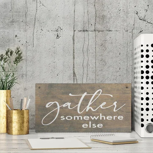 Vista 3 de Placa de madera con texto en inglés "Gather Somewhere Else", decoración de estante de cocina, letreros de madera, placa colgante rústica, decoración