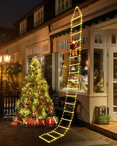 Vista 14 de Luces LED de escalera para decoraciones navideñas de 10 pies con Papá Noel