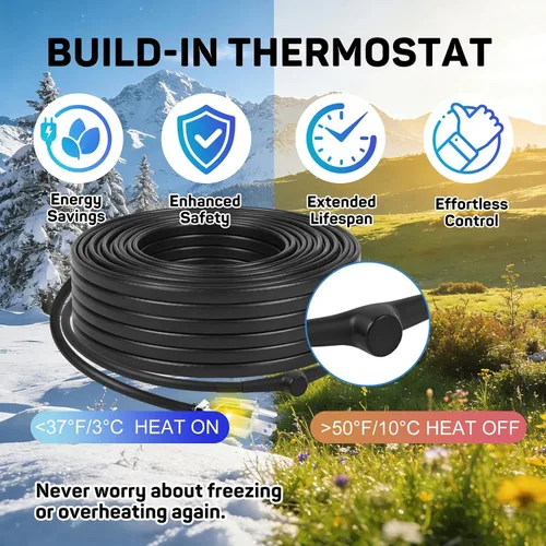Vista 2 de HEATIT Cable calefactor de techo y canaletas de 3 pies con enchufe iluminado de 10 pies