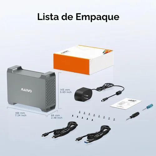 Vista 7 de MAIWO Caja RAID de doble bahía para disco duro SATA de 3.5" con ventilador de refrigeración, carcasa SATA USB 3.1 tipo C con 4 modos de incursión