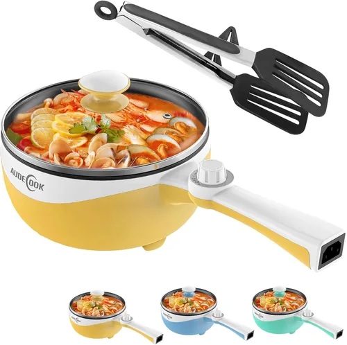 Vista 10 de Audecook Olla Caliente Eléctrica, Mini Sartén Eléctrica Portátil de 1.7L con Ajuste de Potencia, Sartén de Salteado Antiadherente para Ramen