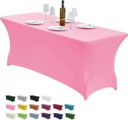 Vista 26 de CWK - Funda de mesa de elastano elástica impermeable de 4 pies para mesas rectangulares - Mantel elástico ajustable para mesas plegables, tela