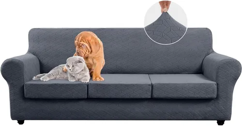 Vista 11 de Funda de sofá de 4 piezas, adecuada para 2 cojines extra grandes y 2 fundas de cojín de gran tamaño, funda protectora para muebles de mascotas