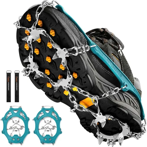 Vista 8 de Crampones para la nieve o el hielo, mejor tracción, buen agarre para botas, para hombre o mujer, antideslizantes, con 19 puntas de acero inoxidable