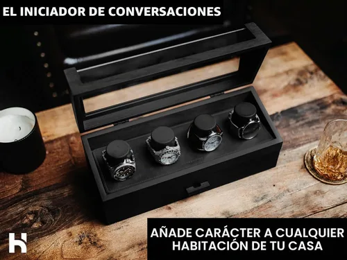 Vista 8 de Holme & Hadfield Vitrina de reloj de lujo de 4 ranuras con cubierta con Negro