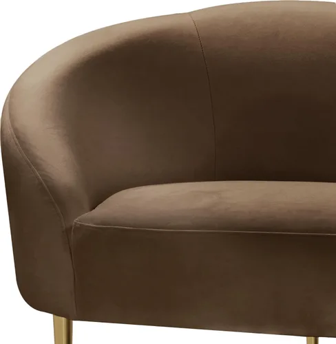 Vista 5 de Meridian Furniture 659Brown-L Ritz Collection Modern Sofá biplaza tapizado contemporáneo con terciopelo marrón intenso, patas de metal dorado