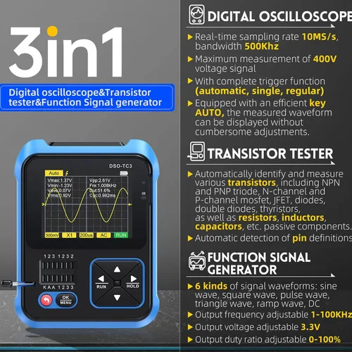 Vista 6 de Comprobador de transistores, osciloscopio digital, medidor de resistencia de capacitancia de inductancia portátil, microscopios USB